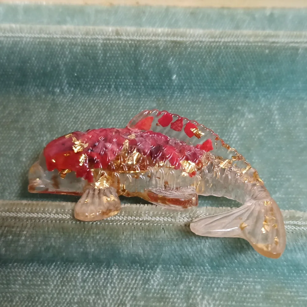 Decorative Red Gold Good Luck Fish Figurine Coin